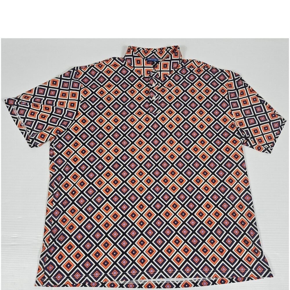 Hreski Mens XXL 2XL Orange Geometric Diamond Loud Golf Performance Stretch Polo